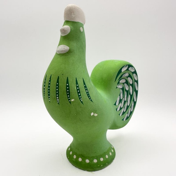 MCM Dala Rooster Swedish Pottery Green Chalkware Ceramic c60s Nils Olsson Inspo - Picture 13 of 13